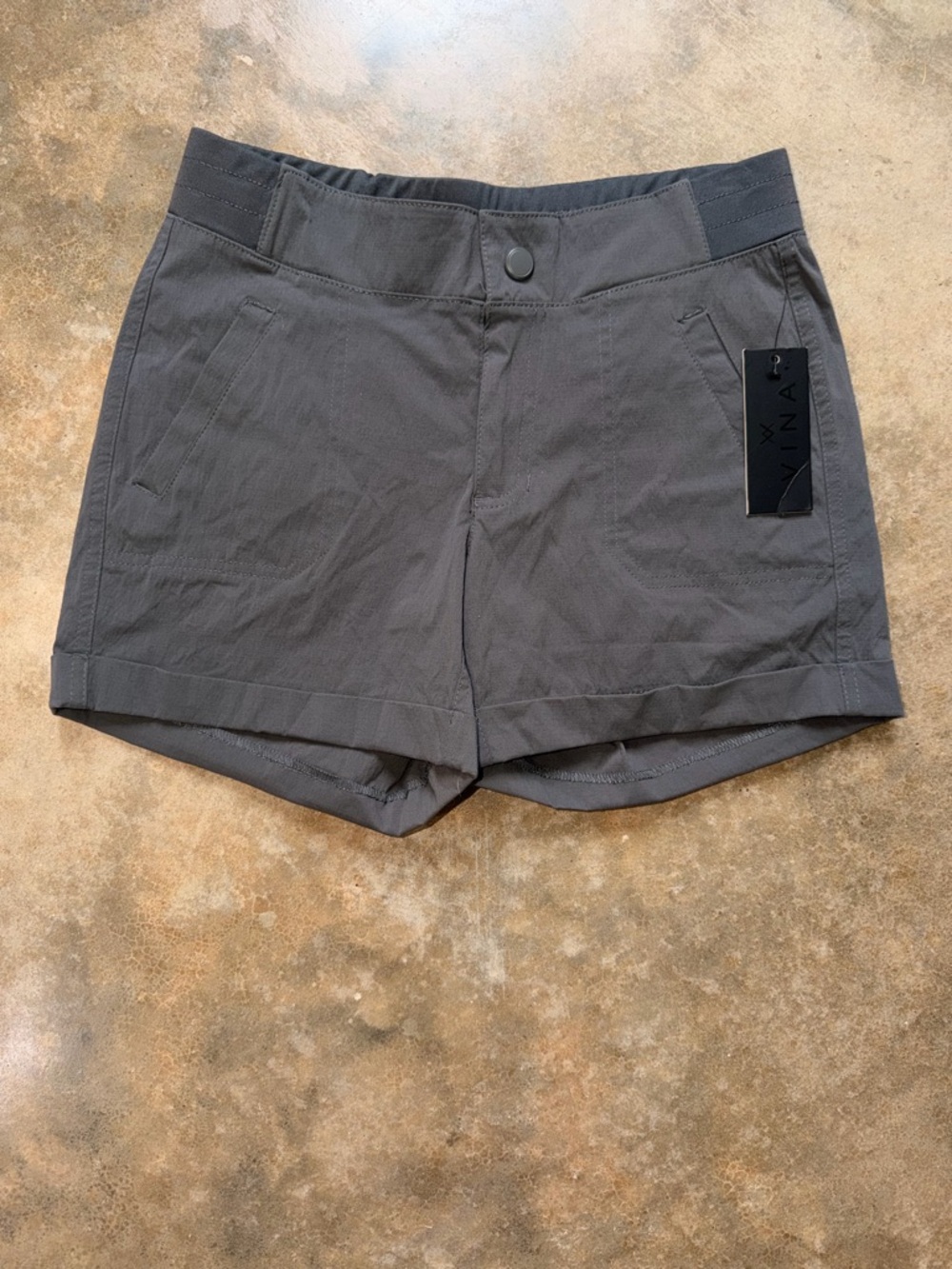 Vina - Women’s Charcoal Athletic Cuff Shorts with Comfortable Waistband - XS NWT
